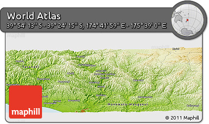 Physical Panoramic Map of the Area around 39° 39' 14" S, 175° 10' 30" E