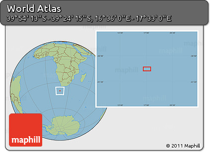 Savanna Style Location Map of the Area around 39° 39' 14" S, 17° 4' 30" E