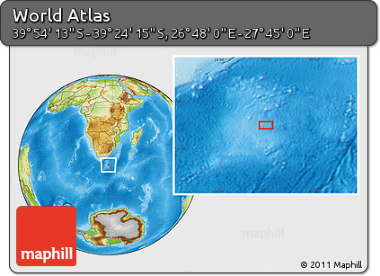 Physical Location Map of the Area around 39° 39' 14" S, 27° 16' 29" E