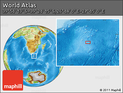 Physical Location Map of the Area around 39° 39' 14" S, 27° 16' 29" E