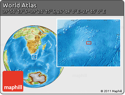 Physical Location Map of the Area around 39° 39' 14" S, 27° 16' 29" E