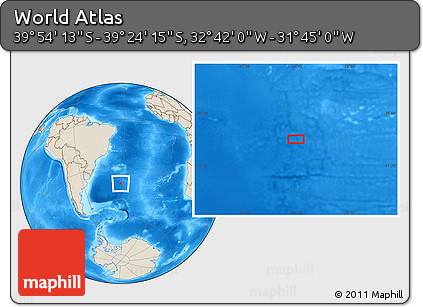 Shaded Relief Location Map of the Area around 39° 39' 14" S, 32° 13' 30" W