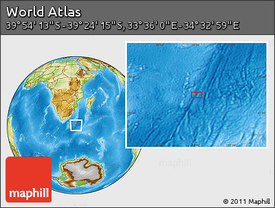 Physical Location Map of the Area around 39° 39' 14" S, 34° 4' 30" E