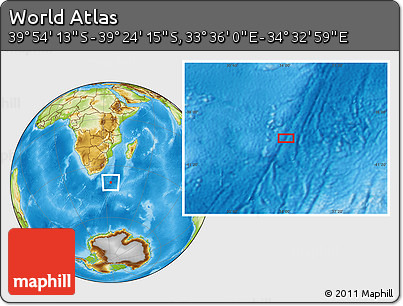 Physical Location Map of the Area around 39° 39' 14" S, 34° 4' 30" E