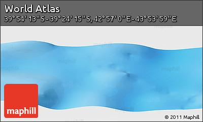 Physical Panoramic Map of the Area around 39° 39' 14" S, 43° 25' 29" E