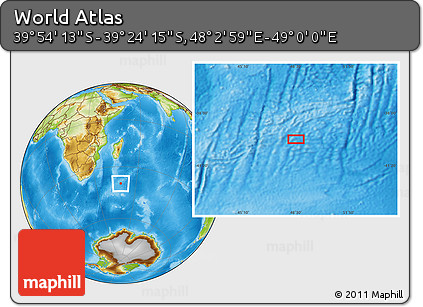 Physical Location Map of the Area around 39° 39' 14" S, 48° 31' 29" E