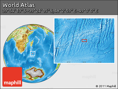 Physical Location Map of the Area around 39° 39' 14" S, 48° 31' 29" E