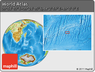 Physical Location Map of the Area around 39° 39' 14" S, 48° 31' 29" E