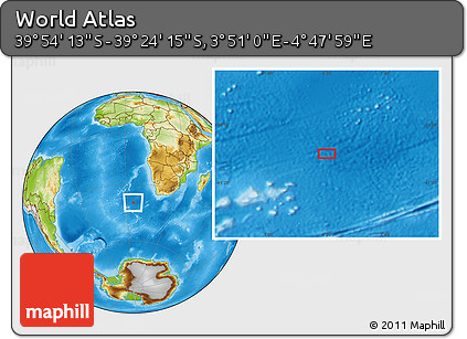 Physical Location Map of the Area around 39° 39' 14" S, 4° 19' 30" E