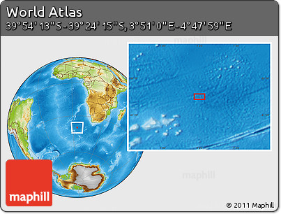 Physical Location Map of the Area around 39° 39' 14" S, 4° 19' 30" E