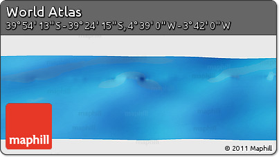 Physical Panoramic Map of the Area around 39° 39' 14" S, 4° 10' 30" W