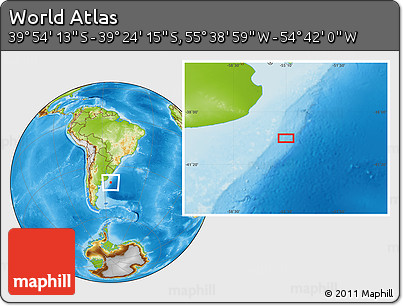Physical Location Map of the Area around 39° 39' 14" S, 55° 10' 29" W