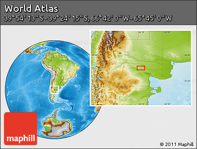 Physical Location Map of the Area around 39° 39' 14" S, 66° 13' 29" W
