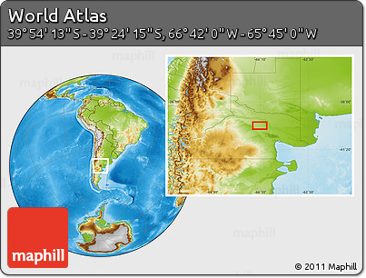 Physical Location Map of the Area around 39° 39' 14" S, 66° 13' 29" W
