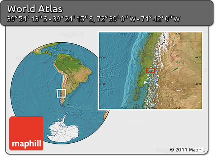 Satellite Location Map of the Area around 39° 39' 14" S, 72° 10' 30" W