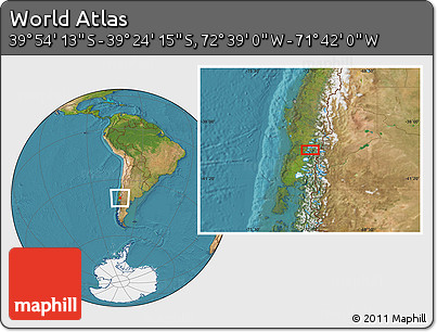 Satellite Location Map of the Area around 39° 39' 14" S, 72° 10' 30" W