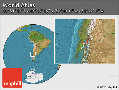 Satellite Location Map of the Area around 39° 39' 14" S, 72° 10' 30" W