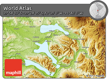 Physical Map of the Area around 39° 39' 14" S, 72° 10' 30" W