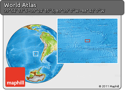 Physical Location Map of the Area around 39° 39' 14" S, 89° 10' 30" W