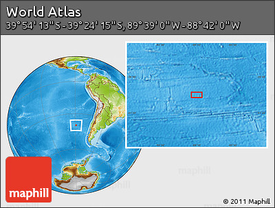 Physical Location Map of the Area around 39° 39' 14" S, 89° 10' 30" W