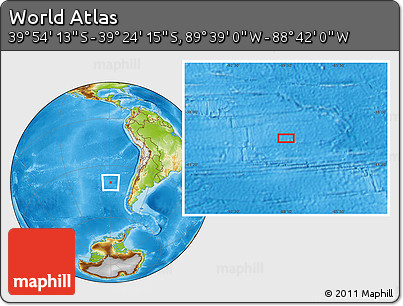 Physical Location Map of the Area around 39° 39' 14" S, 89° 10' 30" W