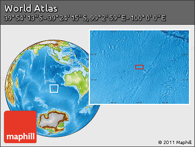 Physical Location Map of the Area around 39° 39' 14" S, 99° 31' 30" E