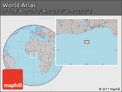 Gray Location Map of the Area around 3° 19' 33" N, 0° 4' 30" E