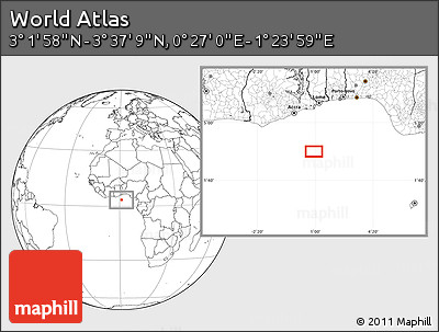 Blank Location Map of the Area around 3° 19' 33" N, 0° 55' 29" E