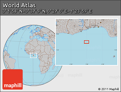 Gray Location Map of the Area around 3° 19' 33" N, 0° 55' 29" E