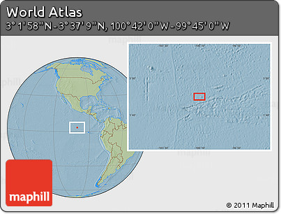 Savanna Style Location Map of the Area around 3° 19' 33" N, 100° 13' 29" W, hill shading