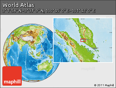Physical Location Map of the Area around 3° 19' 33" N, 101° 13' 29" E