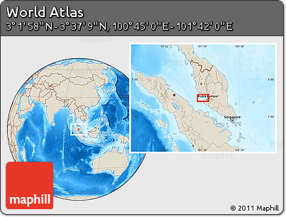 Shaded Relief Location Map of the Area around 3° 19' 33" N, 101° 13' 29" E