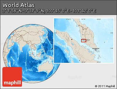 Shaded Relief Location Map of the Area around 3° 19' 33" N, 101° 13' 29" E