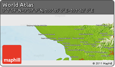 Physical Panoramic Map of the Area around 3° 19' 33" N, 101° 13' 29" E