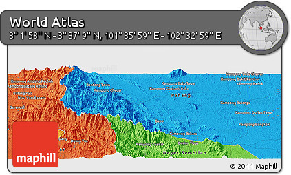 Political Panoramic Map of the Area around 3° 19' 33" N, 102° 4' 29" E
