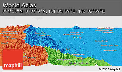Political Panoramic Map of the Area around 3° 19' 33" N, 102° 4' 29" E