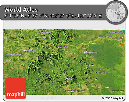 Satellite 3D Map of the Area around 3° 19' 33" N, 102° 55' 30" E