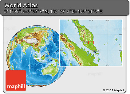 Physical Location Map of the Area around 3° 19' 33" N, 102° 55' 30" E