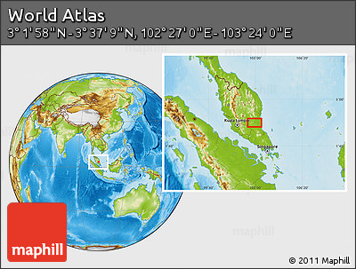 Physical Location Map of the Area around 3° 19' 33" N, 102° 55' 30" E