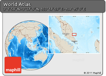 Shaded Relief Location Map of the Area around 3° 19' 33" N, 103° 46' 30" E