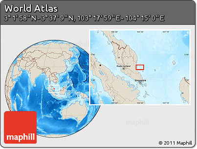Shaded Relief Location Map of the Area around 3° 19' 33" N, 103° 46' 30" E