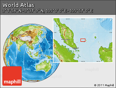 Physical Location Map of the Area around 3° 19' 33" N, 105° 28' 29" E