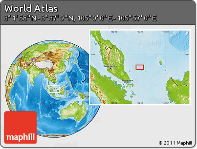 Physical Location Map of the Area around 3° 19' 33" N, 105° 28' 29" E