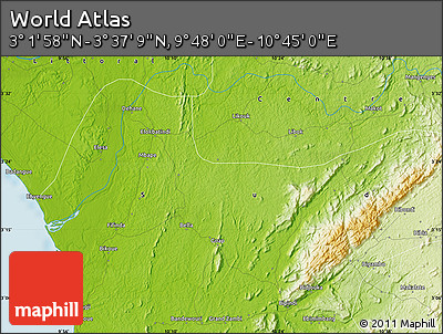 Physical Map of the Area around 3° 19' 33" N, 10° 16' 30" E