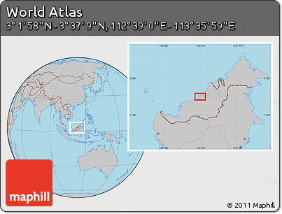 Gray Location Map of the Area around 3° 19' 33" N, 113° 7' 30" E