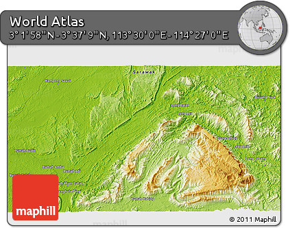 Physical 3D Map of the Area around 3° 19' 33" N, 113° 58' 29" E