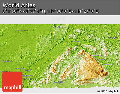 Physical 3D Map of the Area around 3° 19' 33" N, 113° 58' 29" E