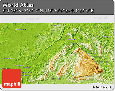 Physical 3D Map of the Area around 3° 19' 33" N, 113° 58' 29" E