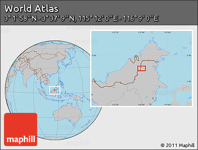 Gray Location Map of the Area around 3° 19' 33" N, 115° 40' 30" E