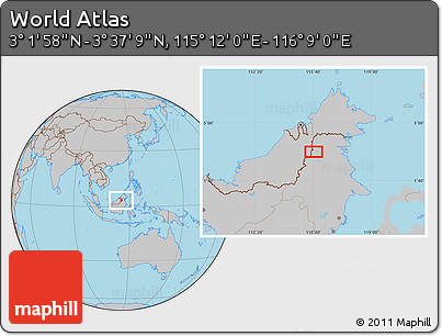 Gray Location Map of the Area around 3° 19' 33" N, 115° 40' 30" E